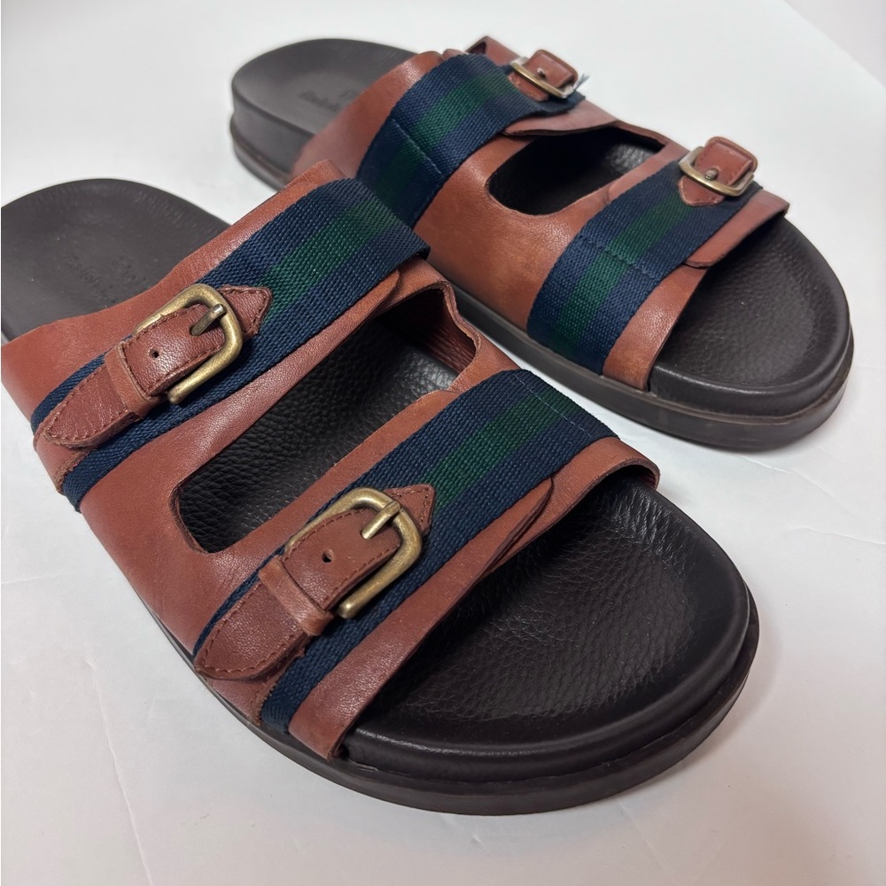 Polo Ralph Lauren Roche Leather Sandals Brown Green Mens Size 10D